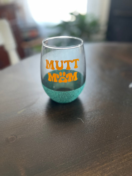 Mutt Mom Glitter Glass